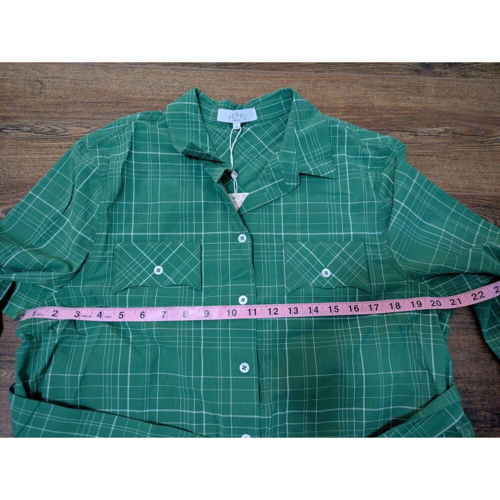 Pearl By Lela Rose Seersucker Plaid Top Women's Green Size Large - Picture 6 of 6